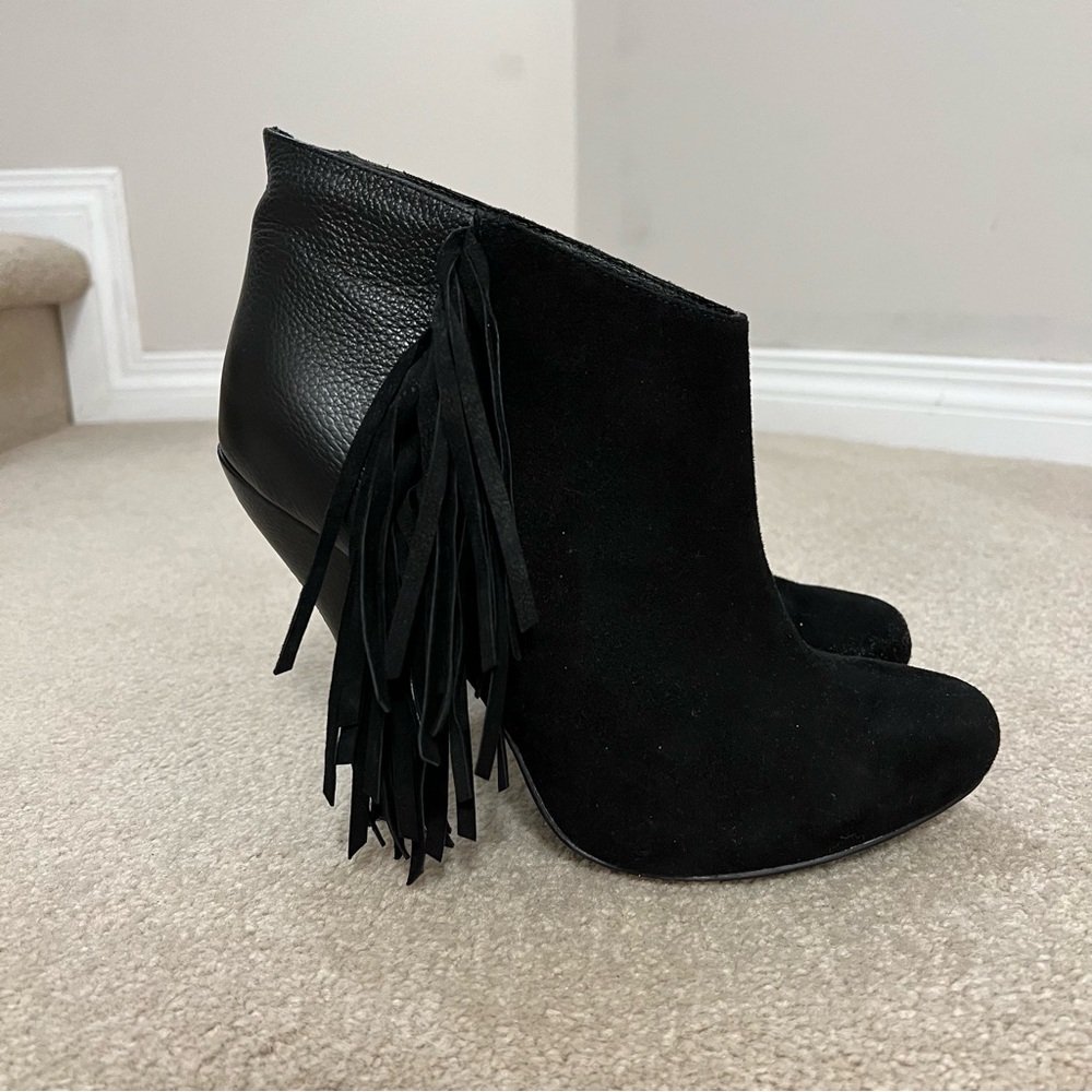 Black Leather and Suede Fringe Boots